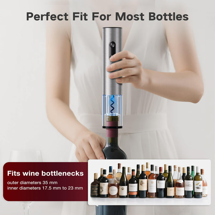 BABONIR 6-in-1 Electric Wine Opener Gift Set, Stainless Steel Automatic Corkscrew with Foil Cutter, Vacuum Stopper, Aerator Pourer and Storage Base, Rechargeable Bottle Opener Gift Kit for Home Party