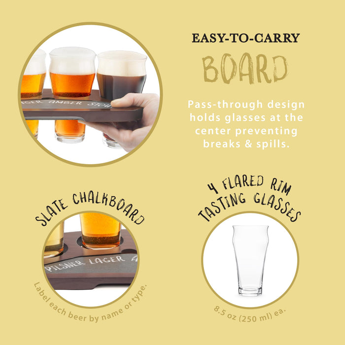 Final Touch Craft Beer Flight Set with Solid Wood & Slate Serving Board (GBT114)