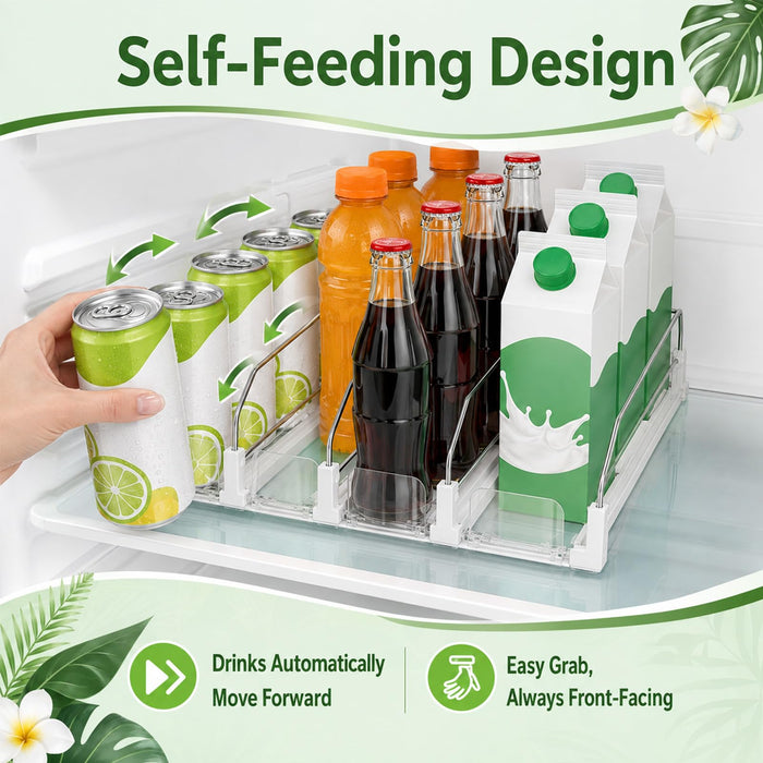 Drink Organizer for Fridge, 5 Row Automatic Pusher Glide, Adjustable Width Soda Can Dispenser for Refrigerator-Holds up to 25 Cans