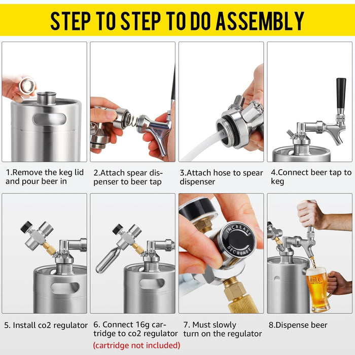 MRbrew 128oz Mini Keg Growler Portable Draft Beer Dispenser System Pressurized Stainless Steel Beer Growler Tap System Home Mini Kegerator, with Professional Beer Tap and CO2 Regulator to Keep Fresh