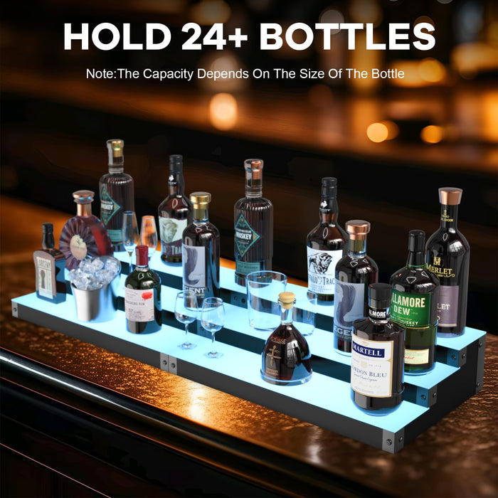 2 Pack LED Lighted Liquor Bottle Display Shelf, Wood Bar Wall Mount, 15.7 Inch, 2 Pack, with RF Remote & App Control (2)