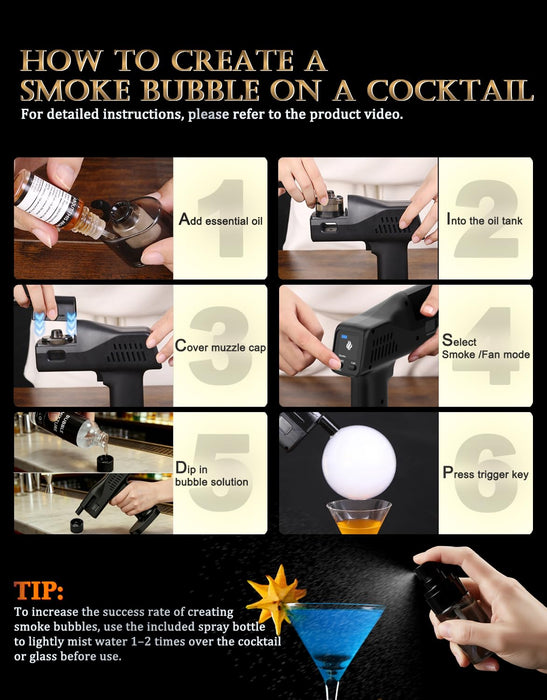 Cocktail Bubble Smoke Gun - Adds Flavor & Visual Effect to Drinks & Food, Dual Modes, Color Display, Rechargeable 5000mAh, Ideal for Home, Bars, Parties & Gifts