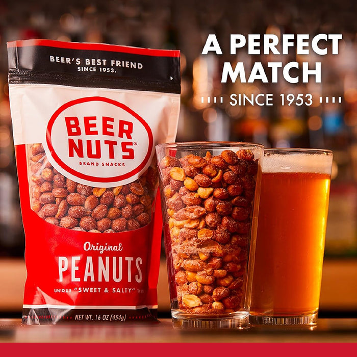 BEER NUTS Original Peanuts - Sweet & Salty Bar Nuts - Gluten Free, Kosher, Low Sodium, On The Go Packaged Peanut Snacks Made In The USA - 1.75oz Single Serve Bottle Bags (Pack of 12)