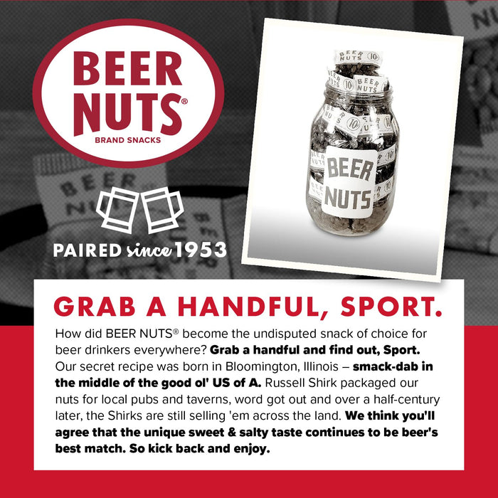 BEER NUTS Original Peanuts - Sweet & Salty Bar Nuts - Gluten Free, Kosher, Low Sodium, On The Go Packaged Peanut Snacks Made In The USA - 1.75oz Single Serve Bottle Bags (Pack of 12)