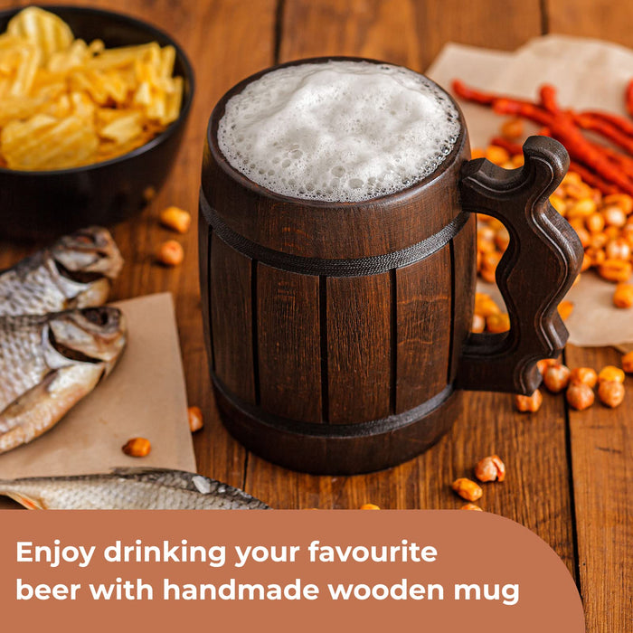 Handmade Wooden Rustic Beer Mug Real Oak Eco-friendly Wood Stainless Steel Cup 20 oz(600ml) Etno Motif Wood Viking Stein - Beer Tankard Irish Retro Halloween - Cowboys Beer Mug
