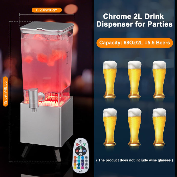 WILON 2L LED Drink Dispenser with Ice Tube for Parties, Beer & Juice