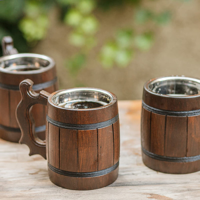 Handmade Wooden Rustic Beer Mug Real Oak Eco-friendly Wood Stainless Steel Cup 20 oz(600ml) Etno Motif Wood Viking Stein - Beer Tankard Irish Retro Halloween - Cowboys Beer Mug