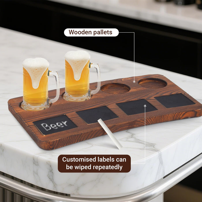 QVEEQ Beer Flight Boards, Drink Flight Boards, Brown Wood Drink Flight Board and Chalkboard Labels for Beer Lover and Bartender(Excluding Wine Glasses,2 Boards)