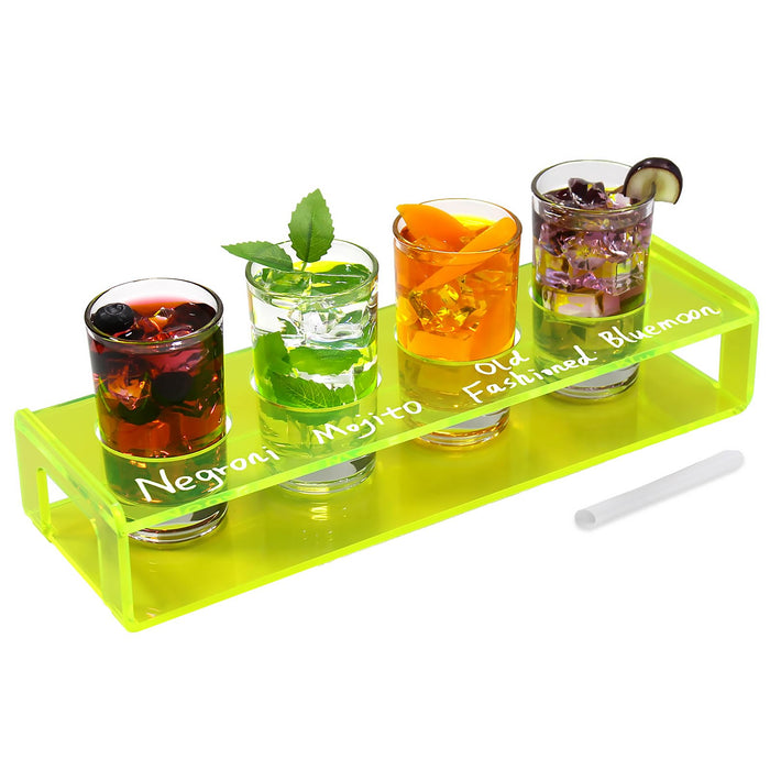 Acrylic Drink Flight Boards with Glasses - Neongreen Drink Flight Tray Set - Cocktail and Mimosa Tasting Tray - Writable Beer Flight Boards for Hosting Essentials Bartender Accessories