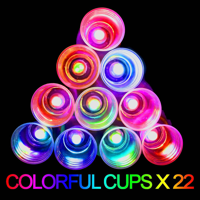 (Flash Color) The Halloween Glow in the Dark Beer Pong Set-Light up Beer Pong Cups for Indoor Outdoor Nighttime Competitive Fun,22 Glowing Cups, 6 Balls- Party Game