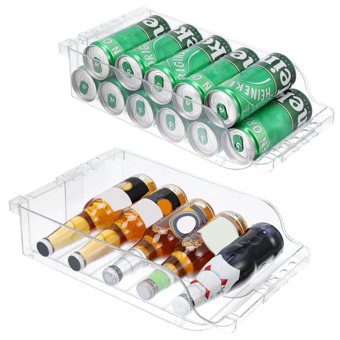 2 Pack Clear Width Adjustable Soda Can Organizer for Refrigerator Expandable Soda Cans Dispenser for Beer Seltzer Pop Can Drink Organizer for Fridge Kitchen Pantry