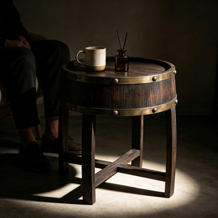 HamRoRung Wine Barrel End Table, Handcrafted Whiskey Barrel Side Table