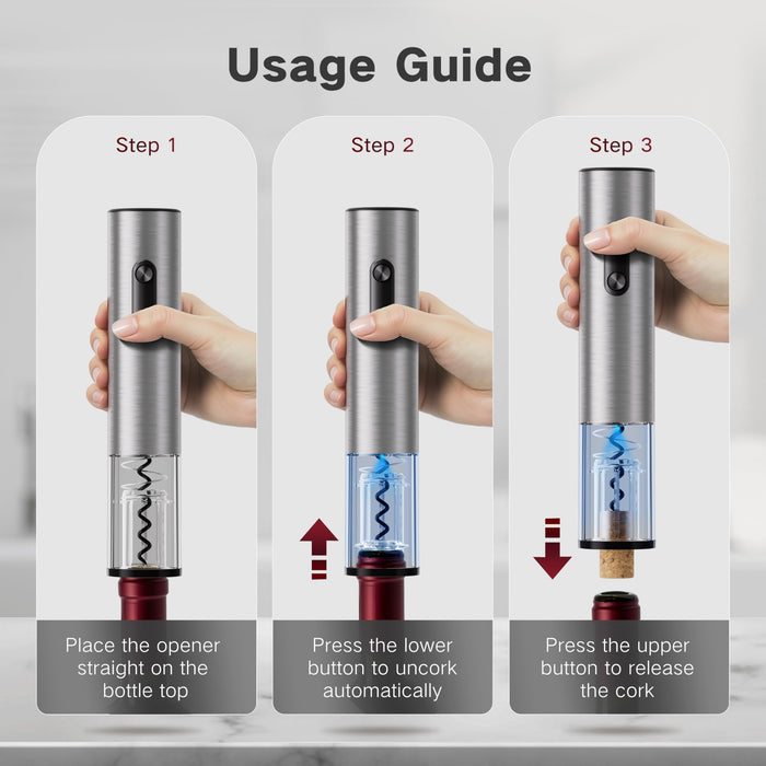 BABONIR 6-in-1 Electric Wine Opener Gift Set, Stainless Steel Automatic Corkscrew with Foil Cutter, Vacuum Stopper, Aerator Pourer and Storage Base, Rechargeable Bottle Opener Gift Kit for Home Party