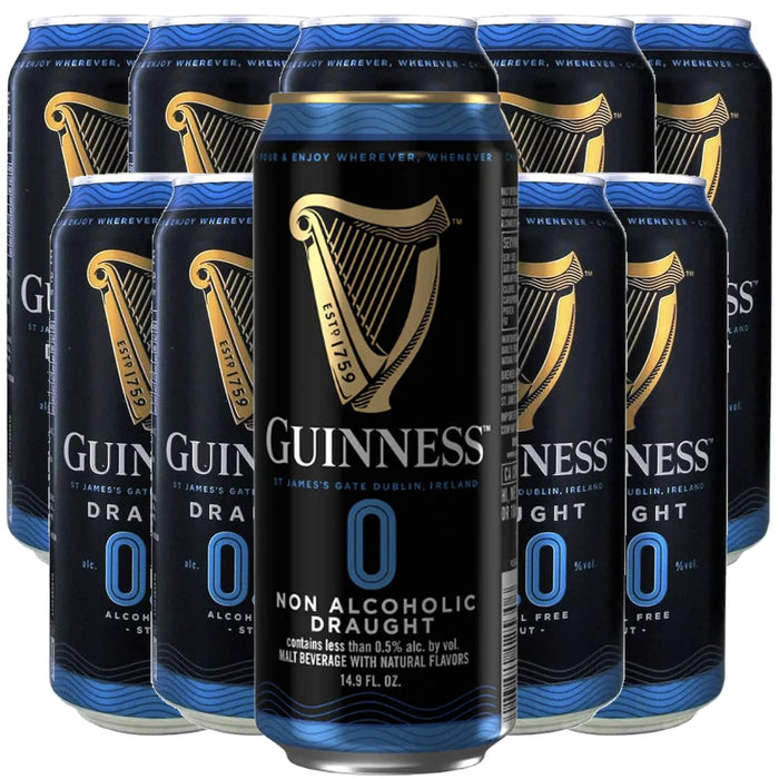 Guinness 0 Zero 10 Pack Non-Alcoholic Draught Stout Beer | 14.9oz Cans | Alcohol-Free Brew