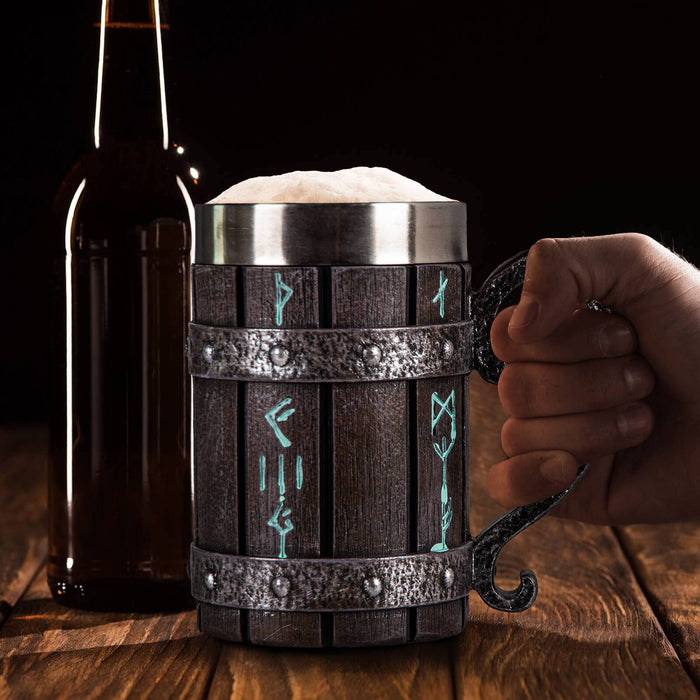 Nordic Viking Rune Mug Beer Tankard Cup for Men, Stainless Steel Coffee Mugs Christmas Viking Gifts Norse Décor Beer Stein, 20oz