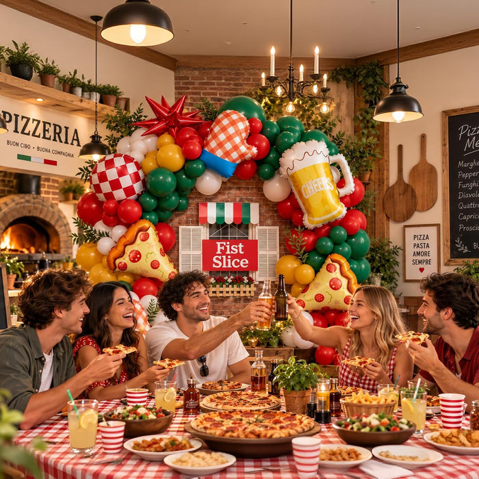 Pizza Party Balloon Arch Kit,Red,Yellow,Emerald Green,for Birthday,Picnic