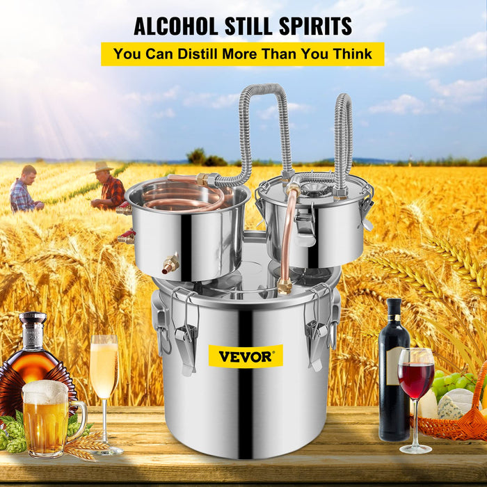 VEVOR Alcohol Still 5GAL/20L, Alcohol Distiller with Thumper Keg, Distillery Kit for Alcohol with Copper Tube & Build-in Thermometer & Water Pump
