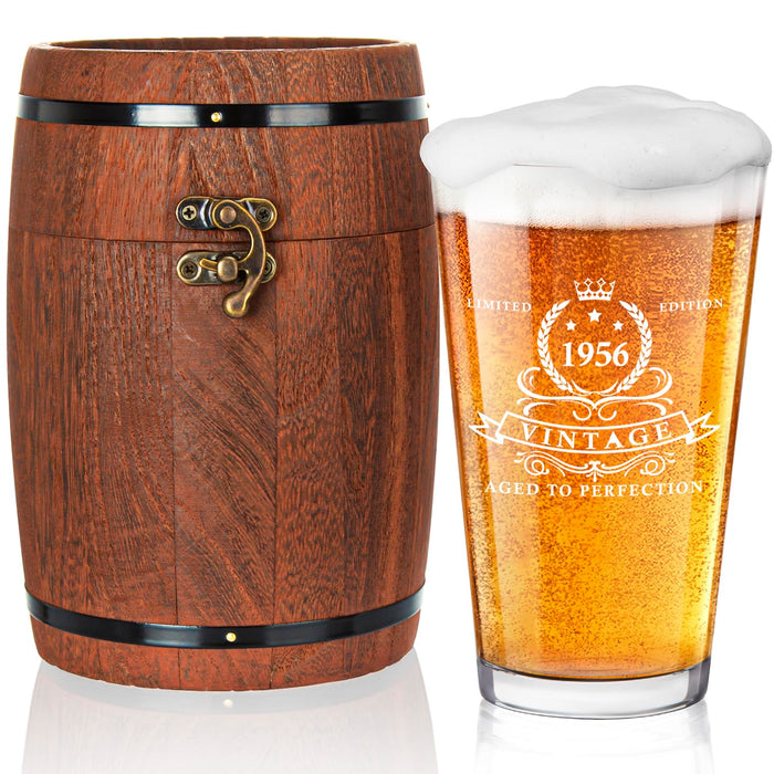 LIGHTEN LIFE 70th Birthday Gifts for Men 16oz,1956 Beer Glass in Barrel Box,70th Birthday Gift Ideas,1956 Pint Glass for 70 Years Old Dad,Husband