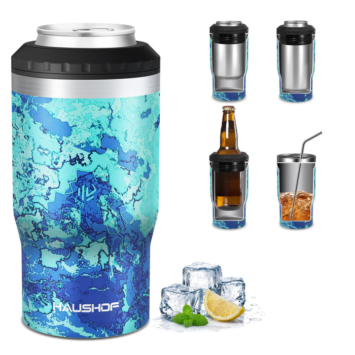 HAUSHOF Can Cooler, 12 oz Slim Can Cooler, 4 in 1 Insulated Beer Can Cooler, Fits for 12 oz Standard Can, Slim Can & Beer Bottle, Perfect for Camping, Beach, Picnic