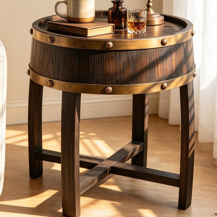 HamRoRung Wine Barrel End Table, Handcrafted Whiskey Barrel Side Table