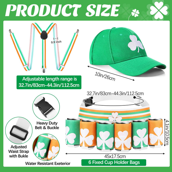 Mepase St Patrick's Day Costume Outfit Leprechaun Accessories Funny Beer Waist Drink Belt Holder Pack for Irish Day(Flag)