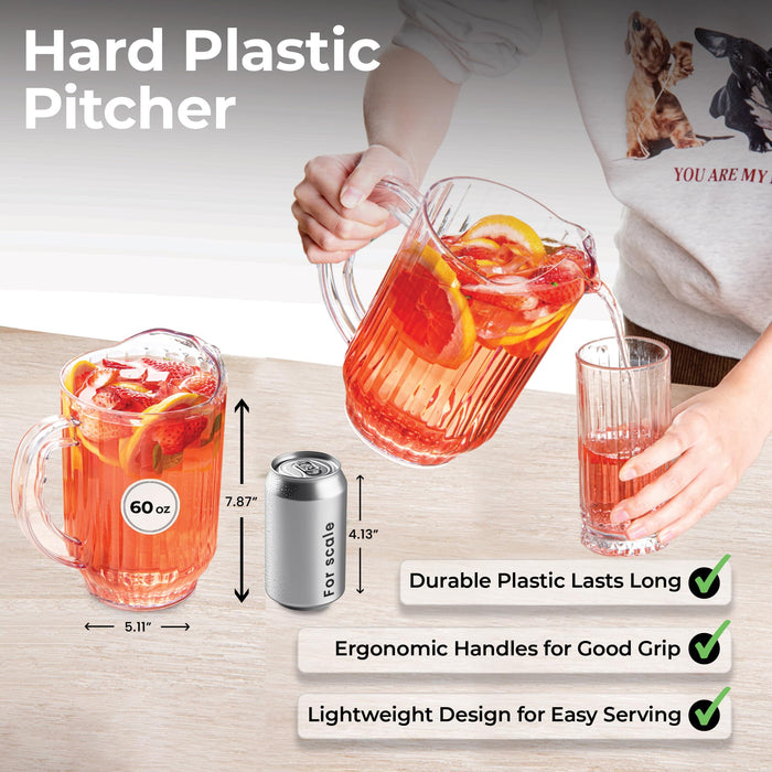 Restaurantware-RW Base 60 Ounce Beer Pitcher, 1 Durable Restaurant Pitcher - Hard Plastic, Serve Soda, Lemonade, Juice, Or Sangria, Clear Plastic Water Glass, For Bars, Parties, Or Homes,