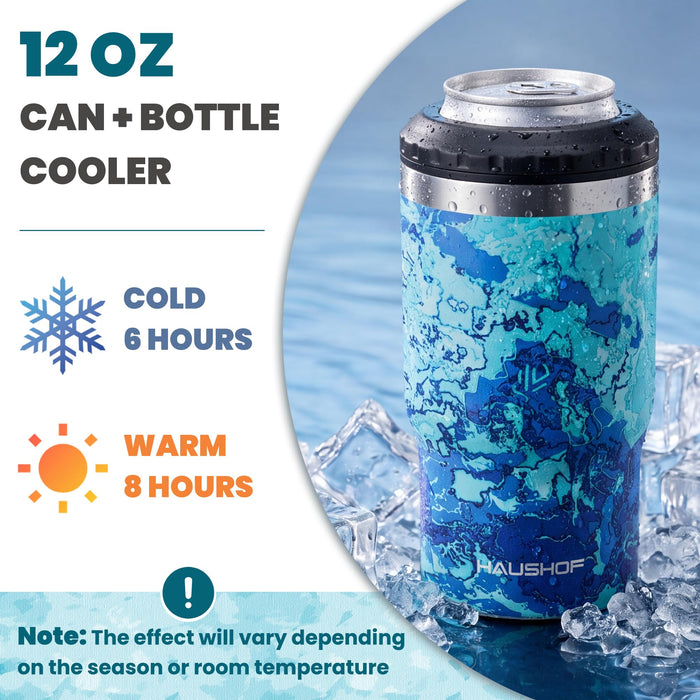 HAUSHOF Can Cooler, 12 oz Slim Can Cooler, 4 in 1 Insulated Beer Can Cooler, Fits for 12 oz Standard Can, Slim Can & Beer Bottle, Perfect for Camping, Beach, Picnic