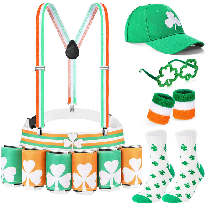 Mepase St Patrick's Day Costume Outfit Leprechaun Accessories Funny Beer Waist Drink Belt Holder Pack for Irish Day(Flag)
