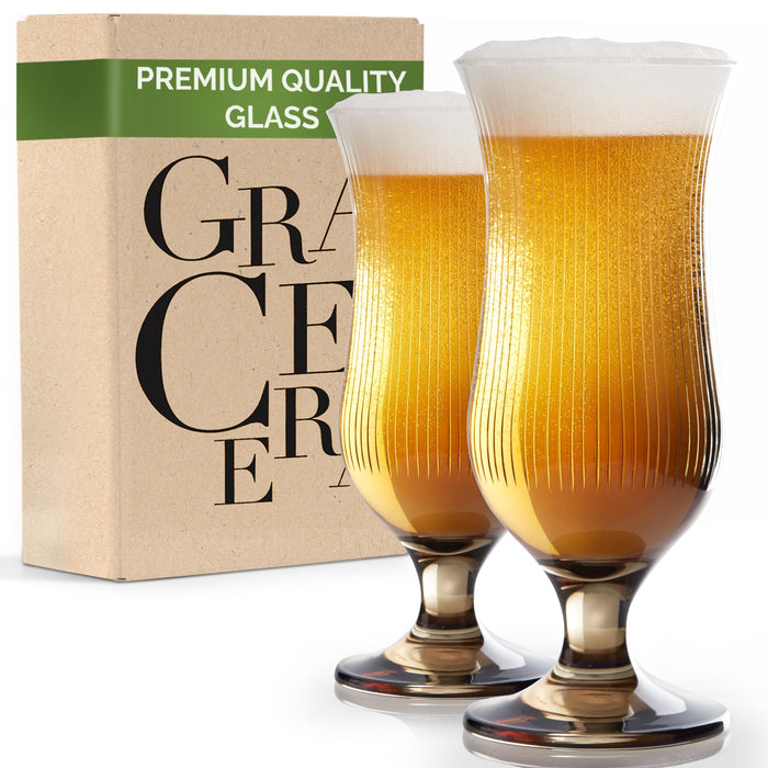 GRACE ERA Unique Cocktail Glasses Classic Belgian Beer, Pint Craft, Pilsner IPA Beer, Solid Glassware, Cocktail Set Premium Glassware Professional Quality Beer Glasses Set of 2-15oz