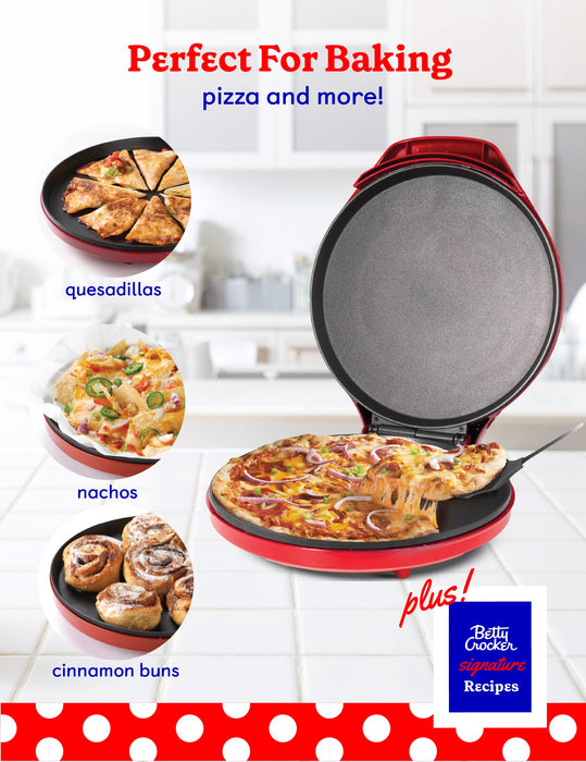 Betty Crocker Pizza Maker Plus, 12" Indoor Grill, 1440W, BC-2958CR, Red