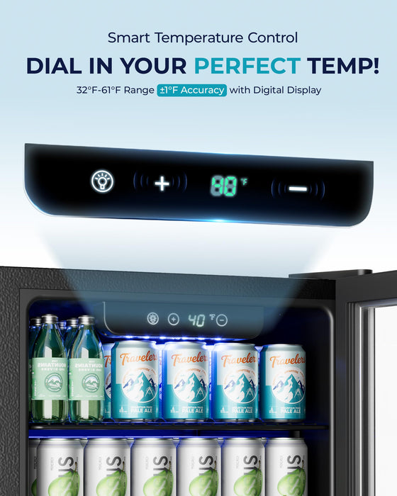 EUHOMY Beverage Refrigerator and Cooler, 128 Can Mini fridge with Glass Door, Small Refrigerator with Adjustable Shelves for Soda Beer or Wine, Perfect for Home/Bar/Office, Silver