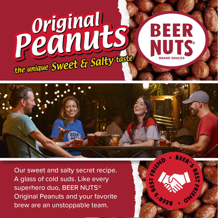 BEER NUTS Original Peanuts - Sweet & Salty Bar Nuts - Gluten Free, Kosher, Low Sodium, On The Go Packaged Peanut Snacks Made In The USA - 1.75oz Single Serve Bottle Bags (Pack of 12)