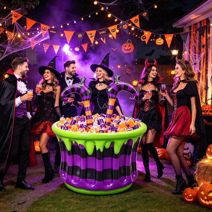 Large Halloween Inflatable Witch Cauldron Cooler Halloween Party Decoration,200+ Cans Super Capacity Drink Cooler 2-in-1 Inflatable Halloween Decorations& Bar for Indoor Outdoor Garden Lawn Yard