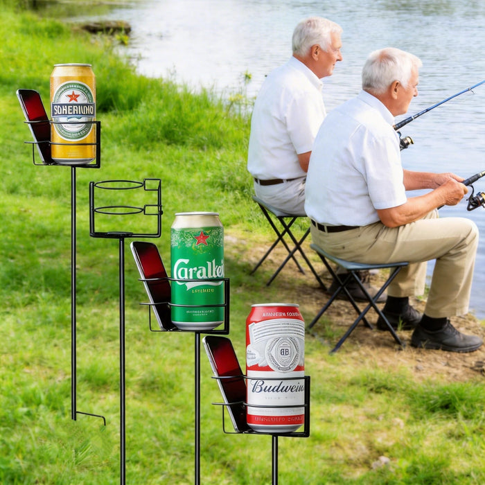 Outdoor Cup Holders, Heavy Duty Metal Beach Drink & Phone Holder Stakes Set