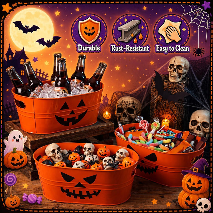4 Pcs Large Halloween Ice Buckets 4 Gallons Pumpkin Candy Bowl