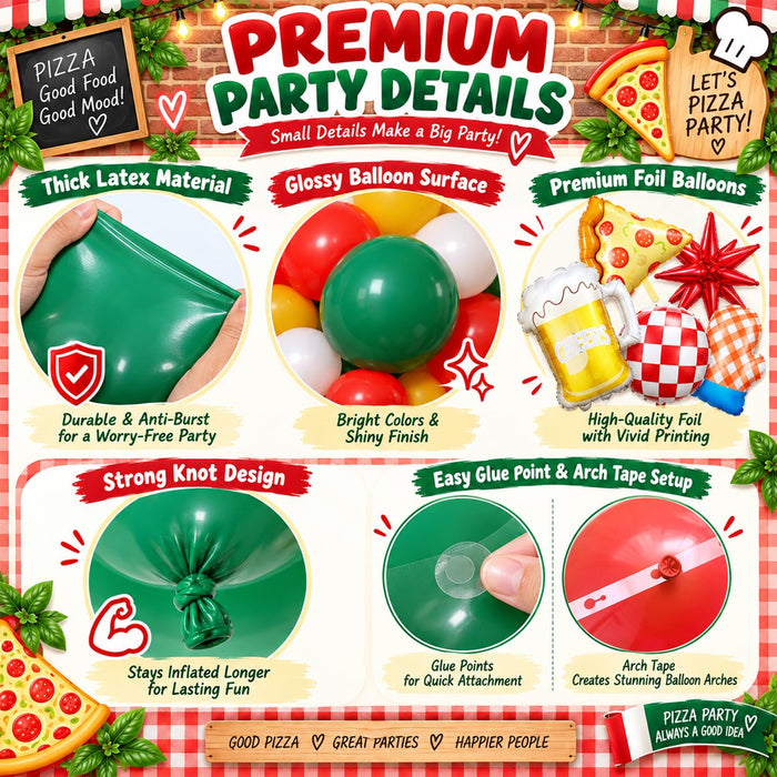 Pizza Party Balloon Arch Kit,Red,Yellow,Emerald Green,for Birthday,Picnic