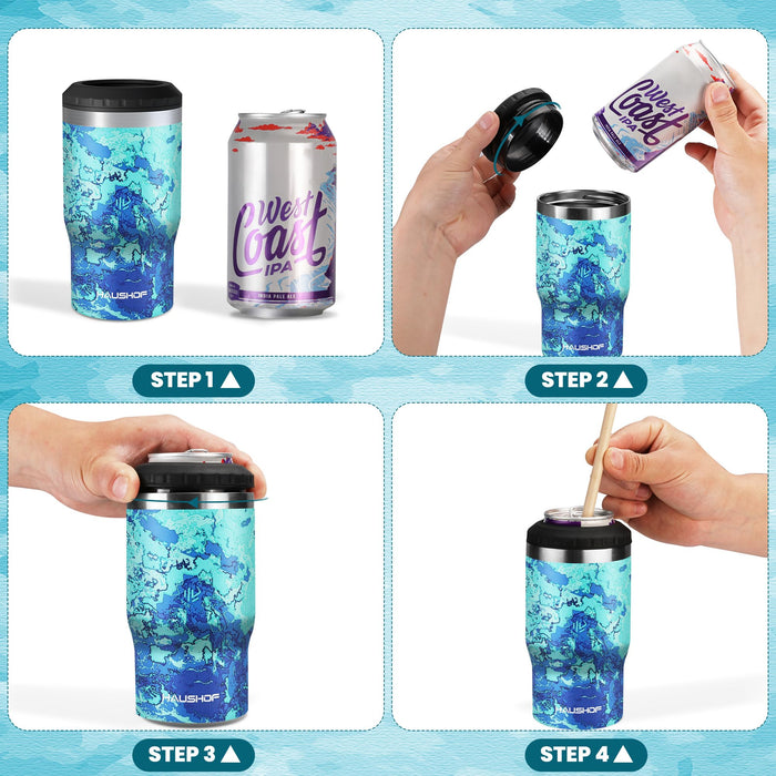 HAUSHOF Can Cooler, 12 oz Slim Can Cooler, 4 in 1 Insulated Beer Can Cooler, Fits for 12 oz Standard Can, Slim Can & Beer Bottle, Perfect for Camping, Beach, Picnic