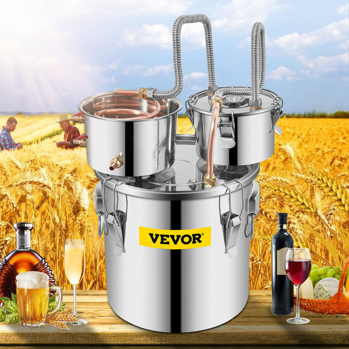 VEVOR Alcohol Still 5GAL/20L, Alcohol Distiller with Thumper Keg, Distillery Kit for Alcohol with Copper Tube & Build-in Thermometer & Water Pump