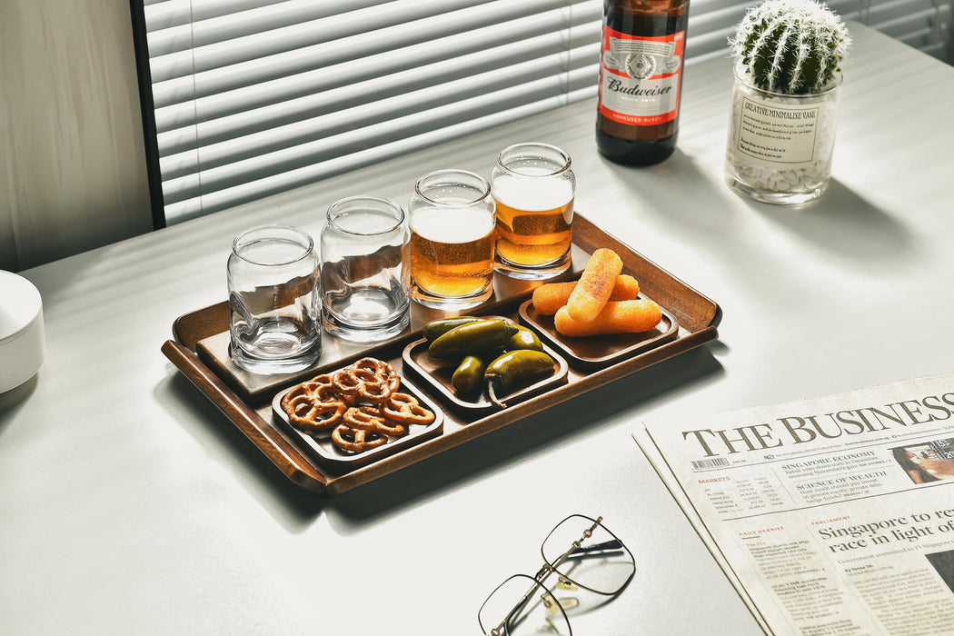 Shanik Wooden Beer Flight Paddle Tray Set with 4 Glasses & Coasters – Rustic Tasting Flight Board – Craf Sampler Set for Home Bar, Birthday Gift for Beer Lovers, Men’s Gift Ideas
