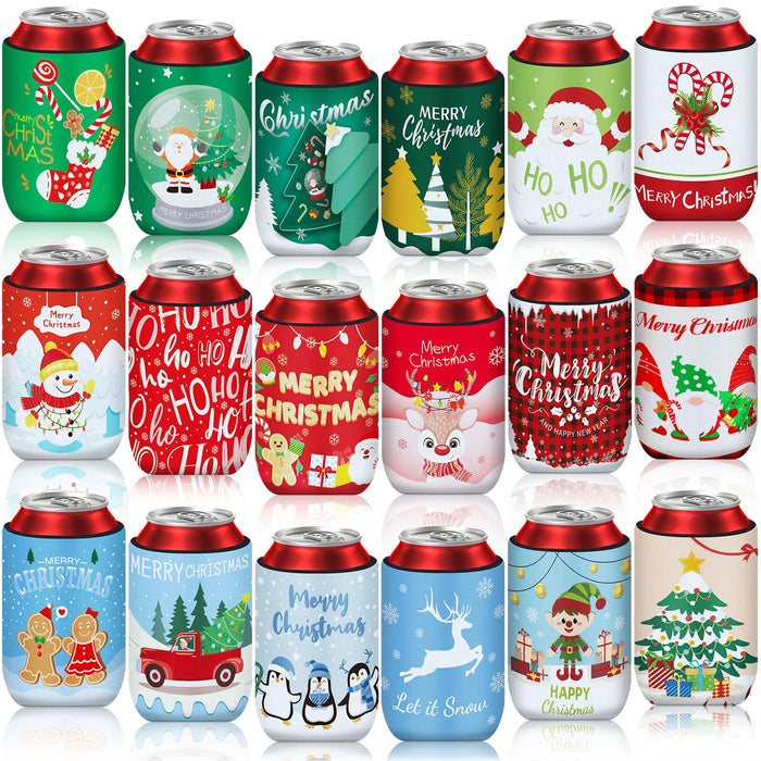 SEPGLITTER 18 Pack Christmas Can Cooler Sleeves Beer Drink Can Bottle Cooler Sleeves Cooler Collapsible for Christmas Holiday Party Decorations Supplies Favors