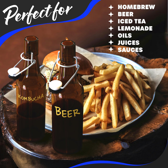 Nevlers Amber Swing Top Glass Bottles 16oz 12 Pack | Empty Beer Bottles for Home Brewing , Fermentation or General Storage | Resealable Flip Top Glass Bottle Set | Durable Kombucha Bottle Bottling Kit