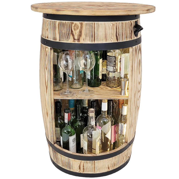 weeco Wooden Barrel Home Bar with Table Top and LED Lights - Wine Bar Table - Table Bar - Alcohol Cabinet - Living Room Decoration Table - Wine Cabinet Man and Woman 80 x 50 cm