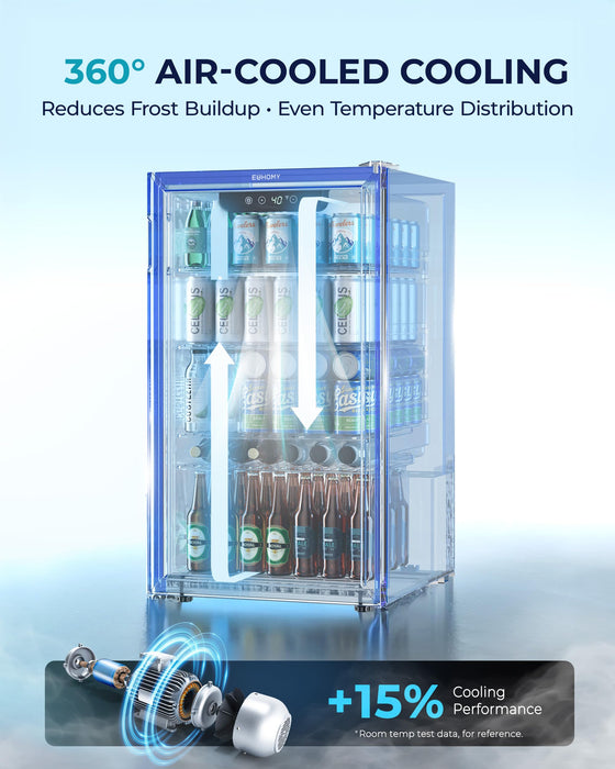 EUHOMY Beverage Refrigerator and Cooler, 128 Can Mini fridge with Glass Door, Small Refrigerator with Adjustable Shelves for Soda Beer or Wine, Perfect for Home/Bar/Office, Silver