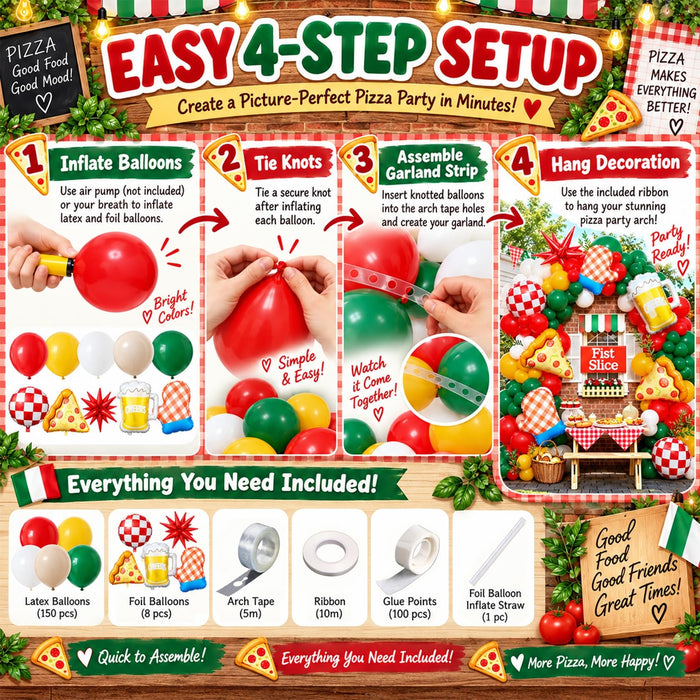 Pizza Party Balloon Arch Kit,Red,Yellow,Emerald Green,for Birthday,Picnic