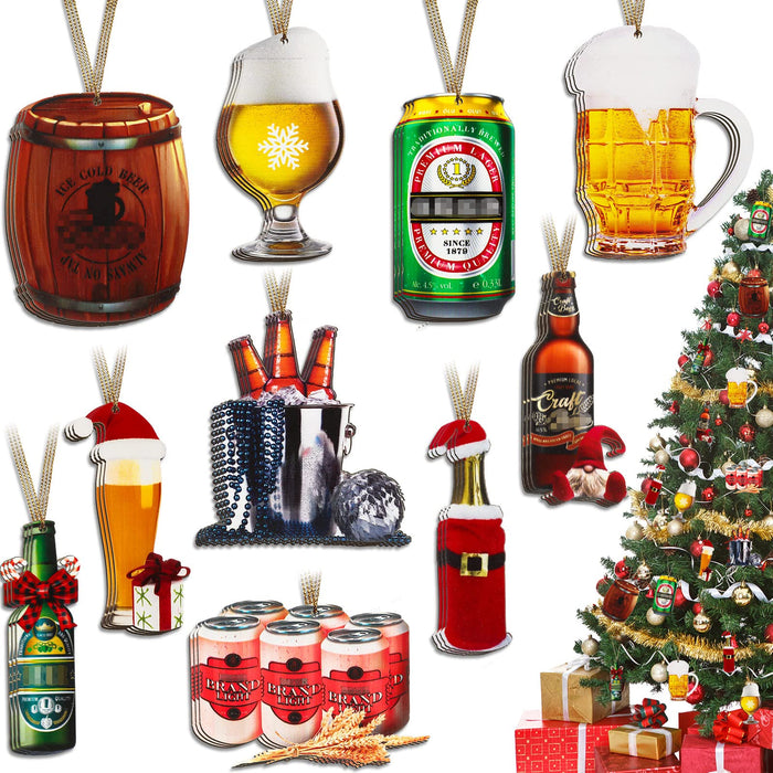 30 Pieces Beer Christmas Tree Ornaments Funny Wine Bottle Ornaments Wooden Whiskey Champagne Bottle Beer Ornaments for Christmas Tree Hanging Ornaments Home Party Favor