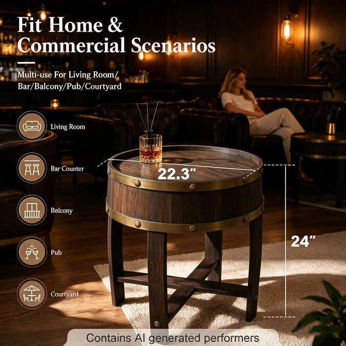 HamRoRung Wine Barrel End Table, Handcrafted Whiskey Barrel Side Table