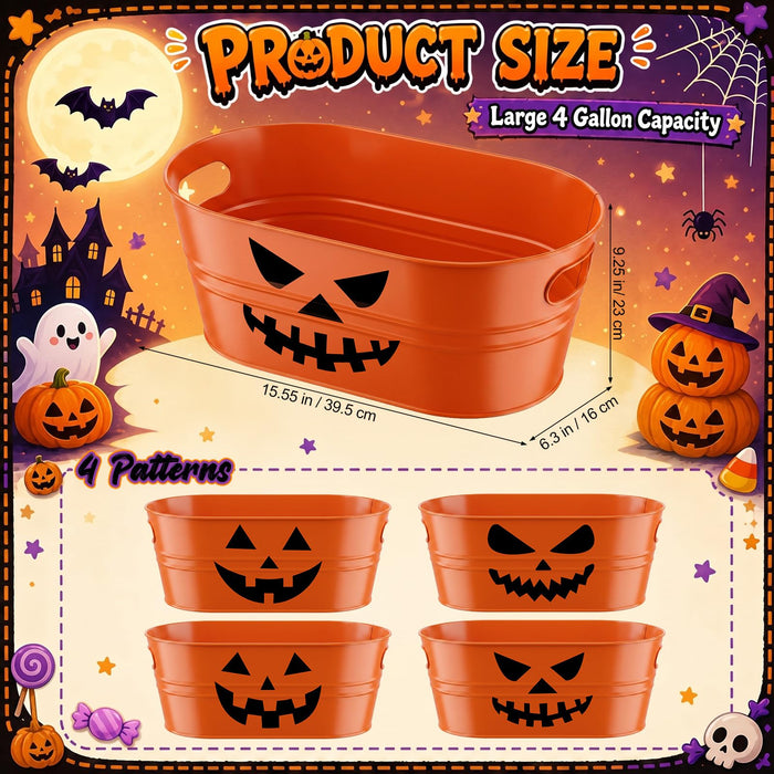 4 Pcs Large Halloween Ice Buckets 4 Gallons Pumpkin Candy Bowl