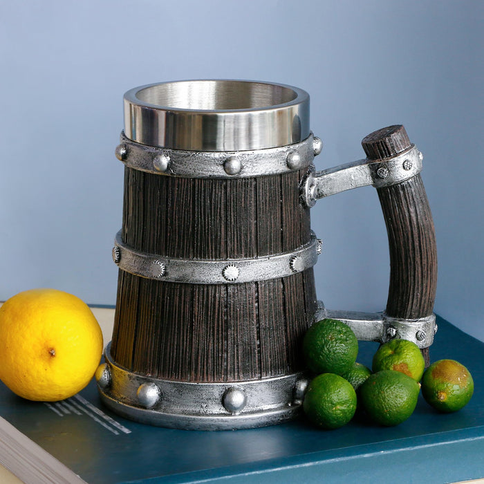 Medieval Viking Beer Mugs for Men - 21oz Norse Wood Tankard