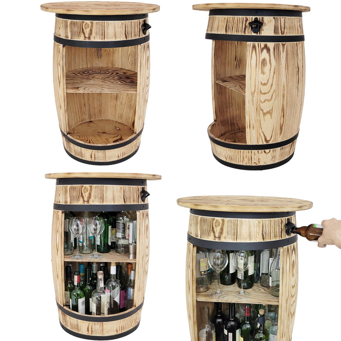 weeco Wooden Barrel Home Bar with Table Top and LED Lights - Wine Bar Table - Table Bar - Alcohol Cabinet - Living Room Decoration Table - Wine Cabinet Man and Woman 80 x 50 cm