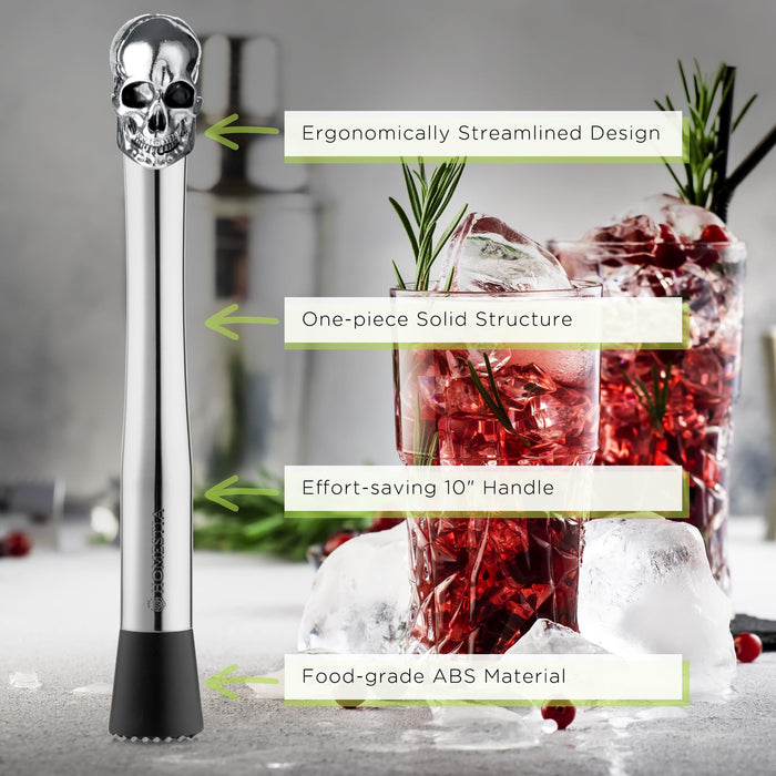 Homestia 4Pcs Muddler for Cocktail, Mixing Tools Set, Halloween Skull Decor